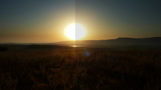 Sample frame, edited to show "gray sun" exposure correction artifact.