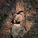 The stern face of Wiracochan or Tunupa on the mountain Pinkuylluna overlooks Ollantaytambo.