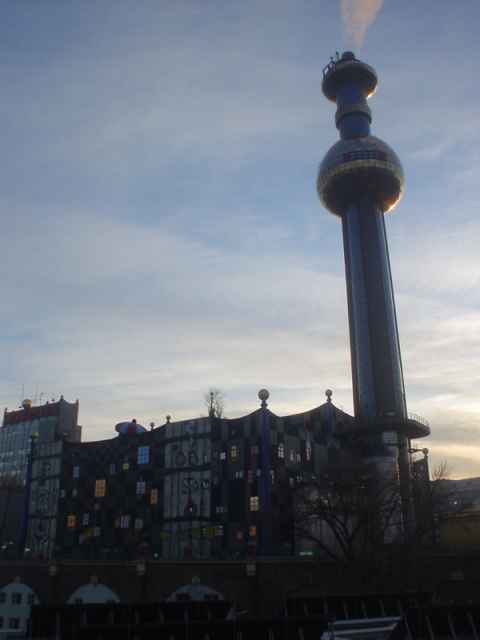 The Spittelau Heating Plant, designed by Hundertwasser. I think it looks like a death camp furnace designed by Willy Wonka.
