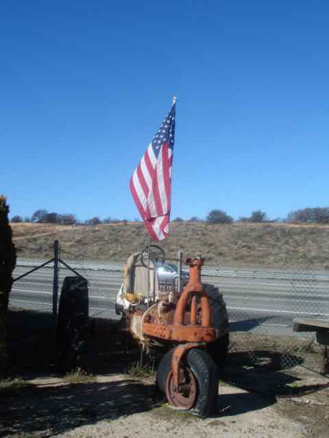 Lonesome, patriotic tractor found on the way to Vegas.