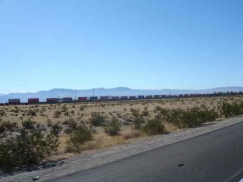 Everything must be imported to Las Vegas. Part of that continuous stream of goods are handled by seemingly endless trains.