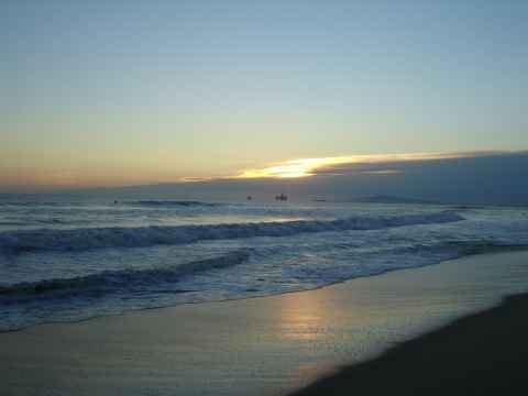 View of the sea and oil platforms. View of the sea and oil platforms.