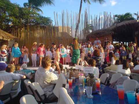 The show starts with everyone getting a chance to learn how to "shake it, Hawaiian style": Hula! (Everyone without a Y-chromosome, that is, as they only teach the women's moves. Unless female, remain seated.)