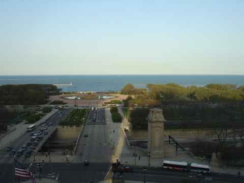 The view from my hotel window. It is East Congress Parkway going across Michigan Avenue toward the Grant Park. The view from my hotel window. It is East Congress Parkway going across Michigan Avenue toward the Grant Park.