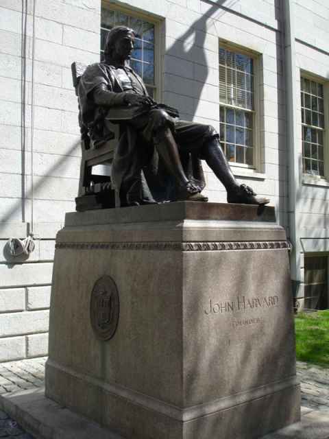 The statue of John Harvard, commemorating his founding of the university in 1638. Actually, that sentence has three lies in it: The statue of John Harvard, commemorating his founding of the university in 1638. Actually, that sentence has three lies in it: