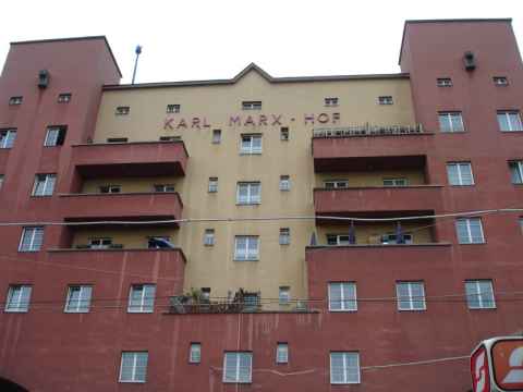 At Heiligenstadt train station you'll be faced with Karl Marx Hof, an aptly named brutalist style building. At Heiligenstadt train station you'll be faced with Karl Marx Hof, an aptly named brutalist style building.