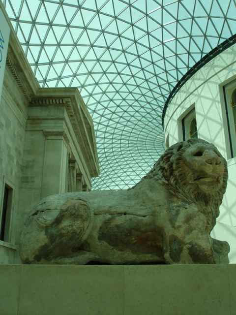 A statue of a lion in the great court. A statue of a lion in the great court.