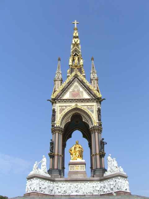 The Albert Memorial between Queen's gate and Alexandra gate near the south-south-west edge of the park. The Albert Memorial between Queen's gate and Alexandra gate near the south-south-west edge of the park.