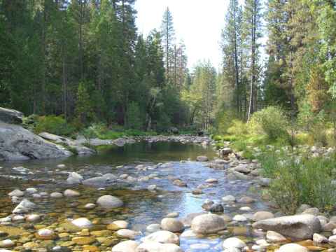 All streams in Yosemite are fed by snowmelt from the mountains. Since I'm visiting in September, when the spring floods are over and there hasn't come any more snow, the streams are near empty. All streams in Yosemite are fed by snowmelt from the mountains. Since I'm visiting in September, when the spring floods are over and there hasn't come any more snow, the streams are near empty.