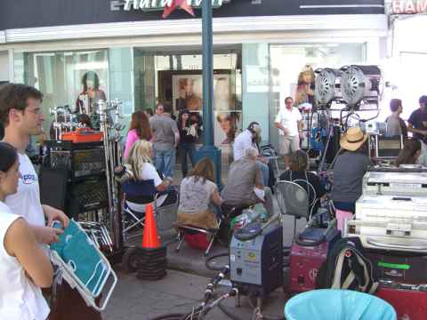 Some kind of movie production taking place on the 3rd Street Promenade. Some kind of movie production taking place on the 3rd Street Promenade.