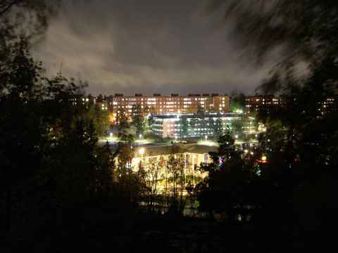 Northern corner of Husby, a suburb of Stockholm, as seen from a nearby hill.