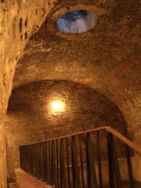 The storm drain of the courtyard, picture taken from below. The storm drain of the courtyard, picture taken from below.