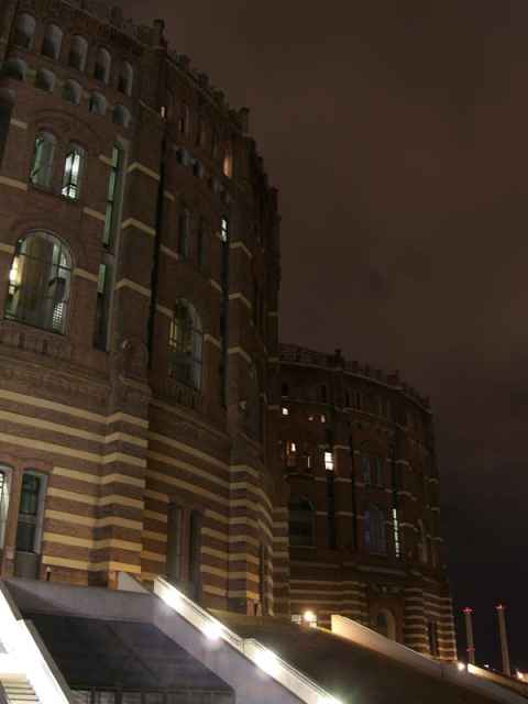 The Gasometer. Old gas storage tanks now emptied and repurposed as the outer shell of a shopping mall.