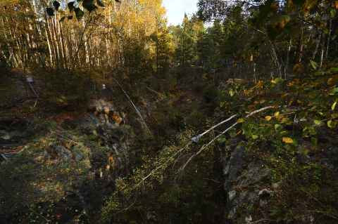 The shaft - blasted at an angle to fit escalators. A little bit away is the vertical elevator shaft.