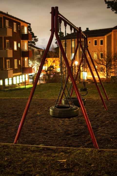 The swings in the block where Ibsengatan 71 can be found. This is the place where Oskar, the main character of the book meets the vampire Eli.