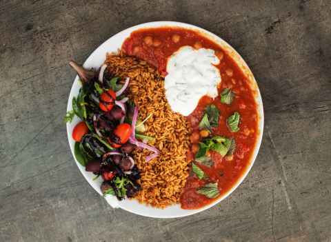 Sicilian chick pea stew with mint yogurt.